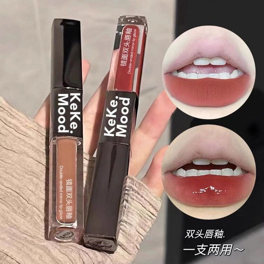keke mood Water-Feel Dual-Ended Lip Glaze Water Gloss Mirror Lip Gloss Matte Mist Lip Mud Natural Look Affordable Lipstick