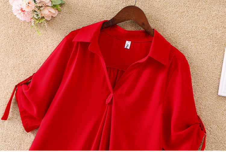 Women's Mid-Length Short Sleeve Chiffon Blouse2025Summer New Large Size Loose Waist Slimming Chiffon Blouse for Women Trendy