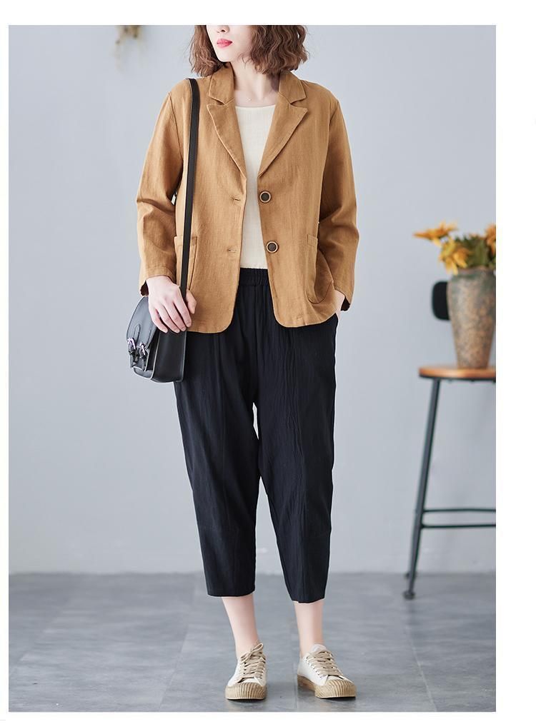 Cotton and Linen Blazer Small Suit2025Spring and Autumn New Loose Artistic Versatile Long Sleeve Casual Elegant Sun Protection Shirt for Women