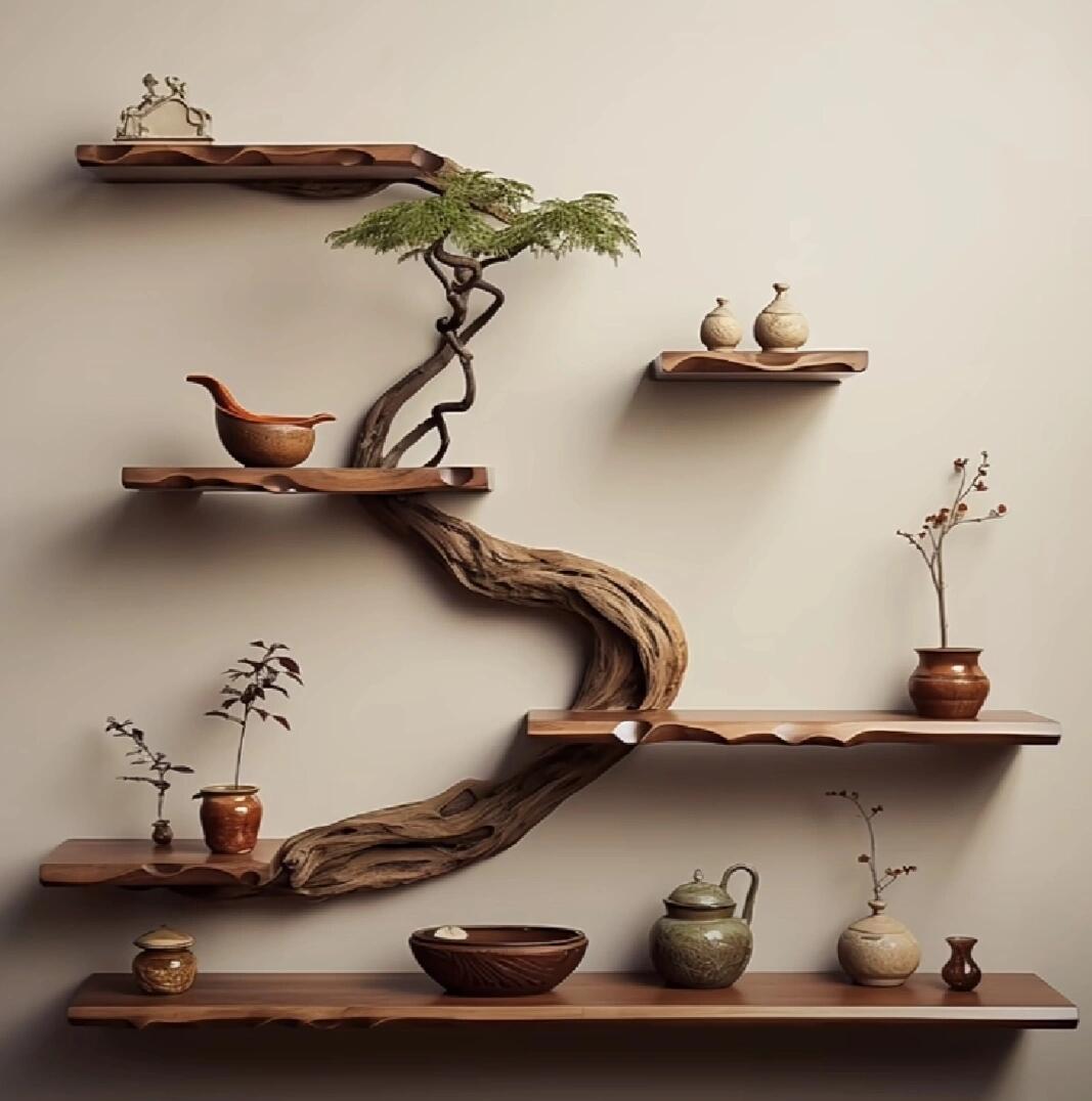 Wabi-Sabi Style Camphor Wood Solid Wood Display Cabinet Tea Storage Cabinet Natural Wood Multi-Functional Storage Rack