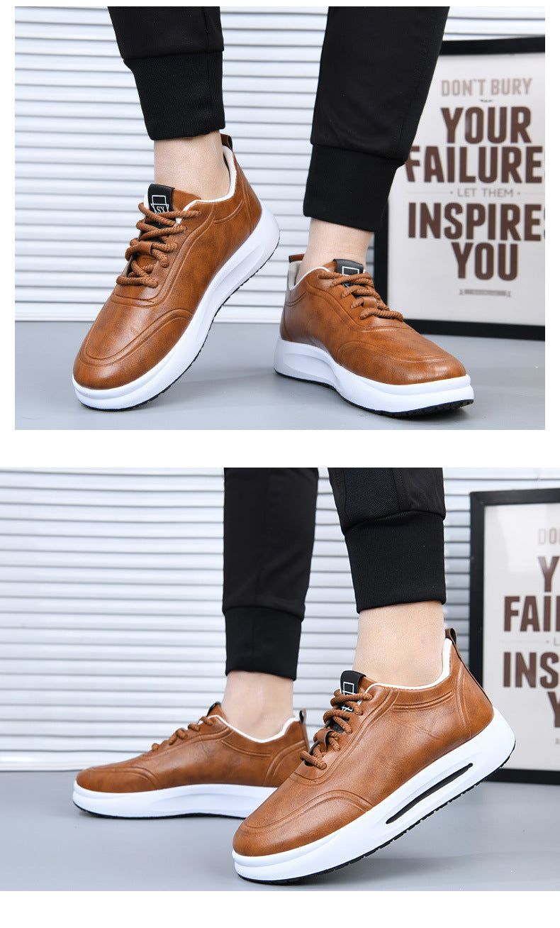 Men's Lace-up PU Waterproof Casual Leather Shoes Solid Color Shallow Mouth Soft Sole Soft Surface Low-top Men's Single Shoes Business Shoes