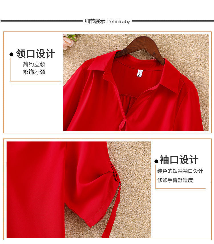 Women's Mid-Length Short Sleeve Chiffon Blouse2025Summer New Large Size Loose Waist Slimming Chiffon Blouse for Women Trendy