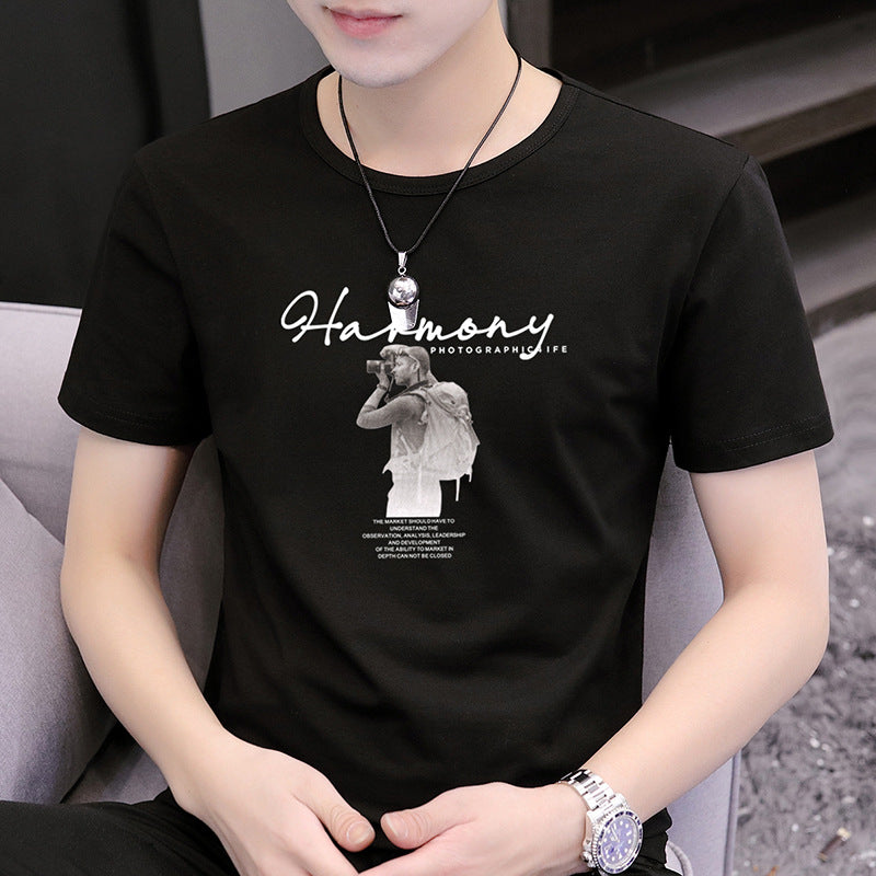 Summer New Men's Short Sleeve t Simple Half-Sleeve Summer Printed Top Versatile Student T-Shirt