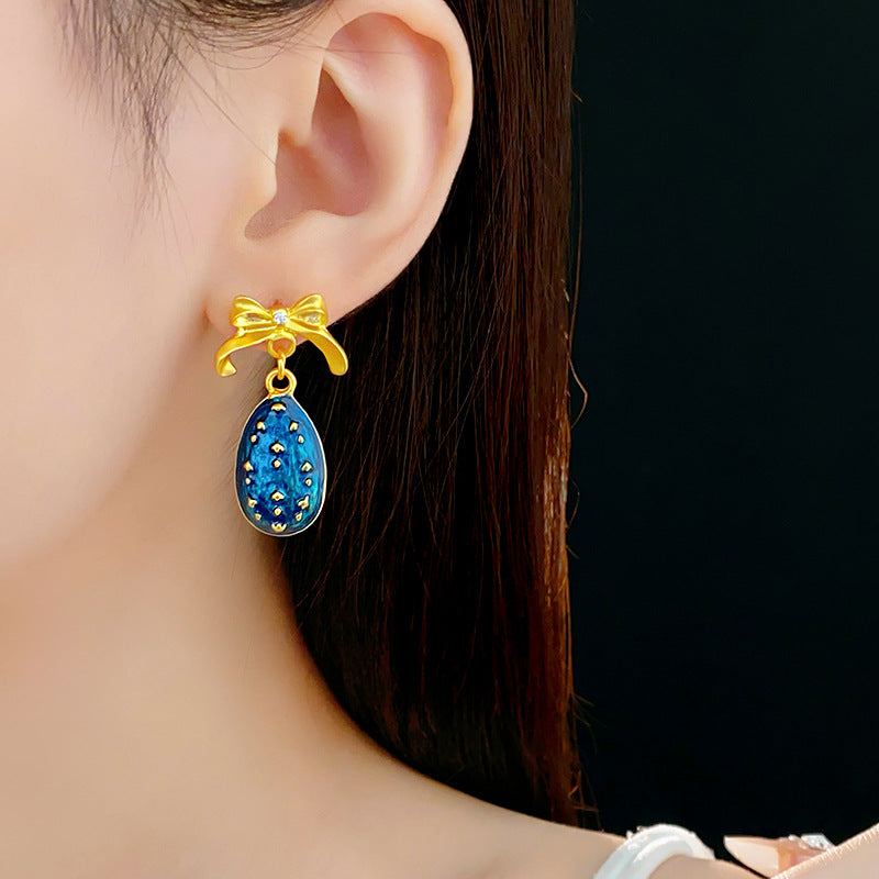 Medieval vintage Water Drop Flower Bow Necklace Palace Style Diamond Inlaid Oil Drop Collarbone Chain High-end Jewelry
