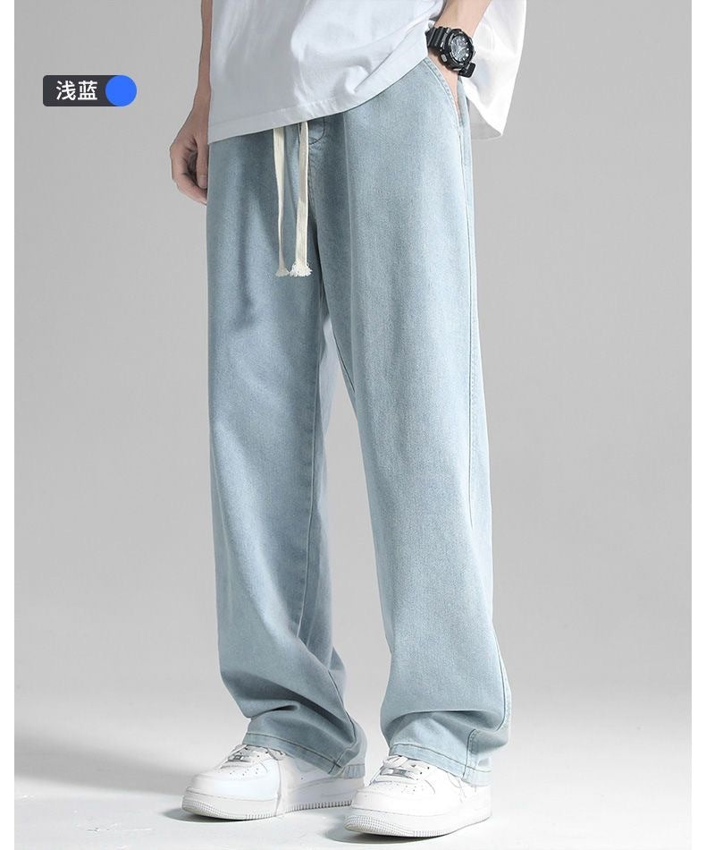 Vintage Jeans Men Summer Thin Loose Straight Versatile Trendy Brand Hong Kong Style Wide Leg Casual Long Pants