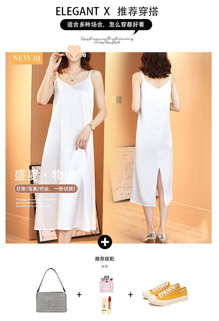 Lace Strap Dress Vest for Women, Inner Wear and Outer Wear, Spring and Summer New Loose Plus Size Silk Satin Collar Sleeveless