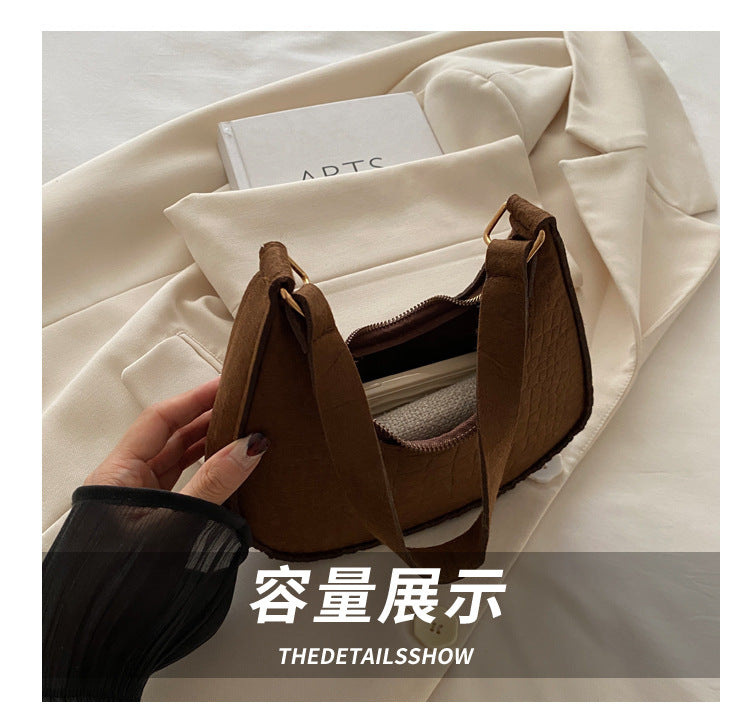 Solid Color Elegant Women's Bag2024Trendy Korean Style Autumn Winter New Stone Pattern Underarm Bag Casual Shoulder Handbag