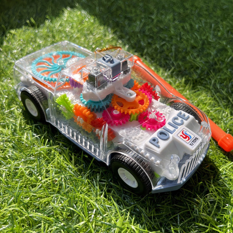Mid-Autumn Festival Gift for Babies: Handheld Music Toy Car Lantern, Children's Electric Transparent Gear Flashing Police Car Lantern