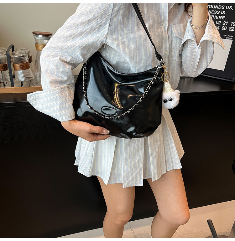 Summer Fashion Simple Casual Soft Surface Fresh Glossy Solid Color Large Capacity Commuter Shoulder Crossbody Bag2025New