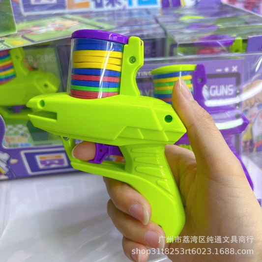 Round Disc Flying Saucer Ejection Gun Children's Stress Relief Toy Gun Radish Flying Disc Gun Creative Student Stress Relief Ejection Toy Gun