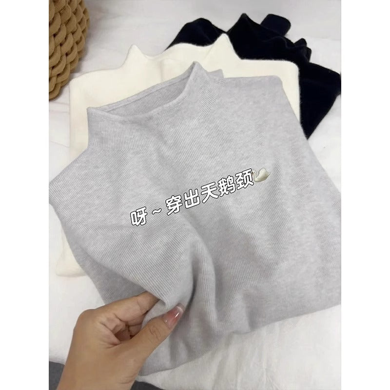 Soft and Cozy Half Turtleneck Knitted Sweater for Women, Autumn and Winter Versatile Top, Korean Style Slimming Solid Color Inner Layer, Mid-Neck Sweater, Base Shirt