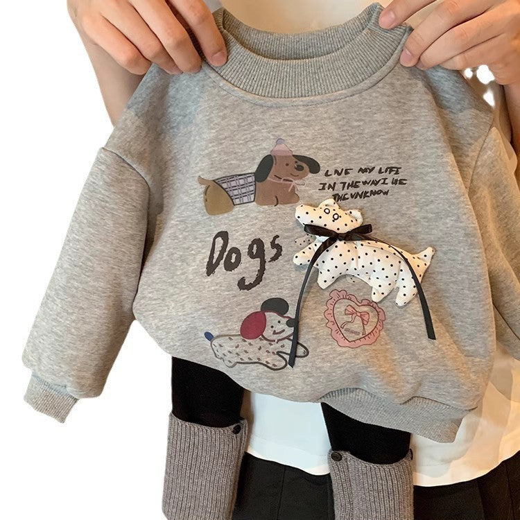 Sweet Little Girl Fleece Sweatshirt New Winter Outfit for Little Girls Korean Style1-8Two-piece set with integrated fleece