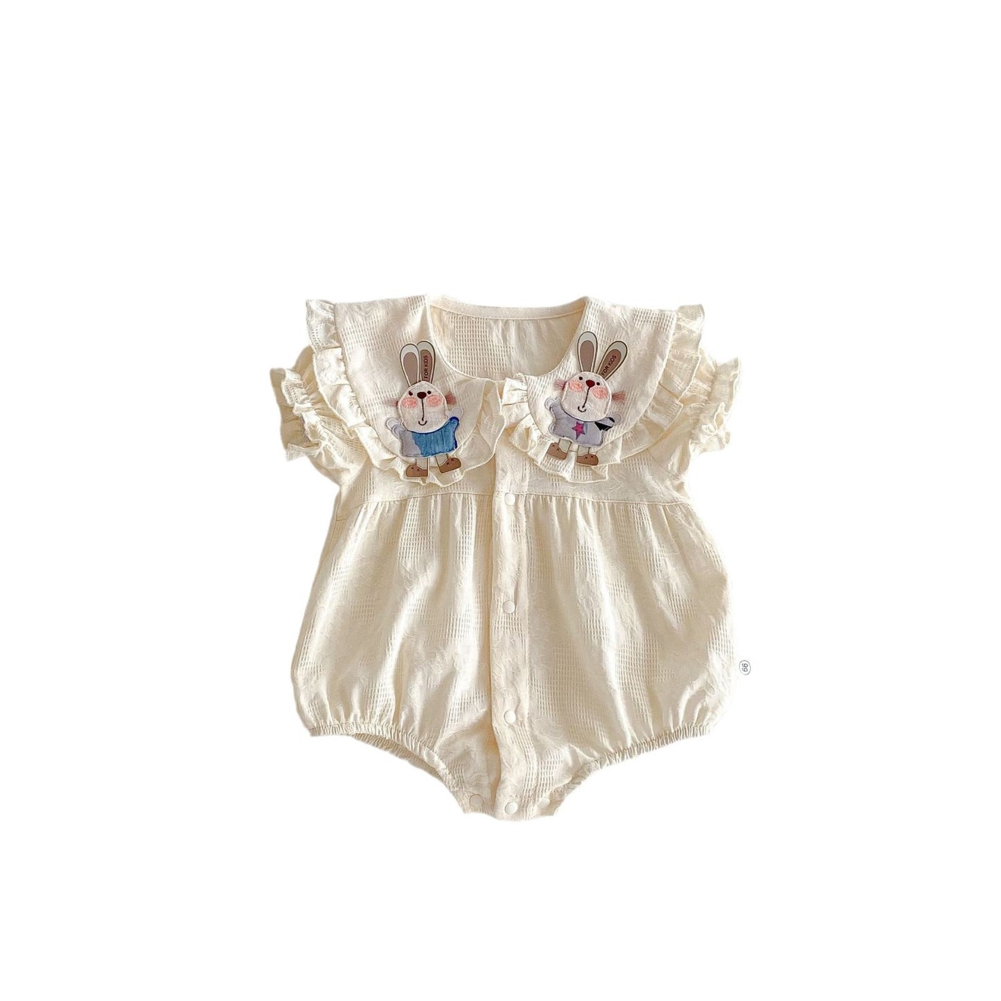 2025New Pure Cotton Girls Summer Clothes Sleeve Three-dimensional Rabbit Doll Collar Lace Baby Harness Fashionable Princess Climbing Clothes