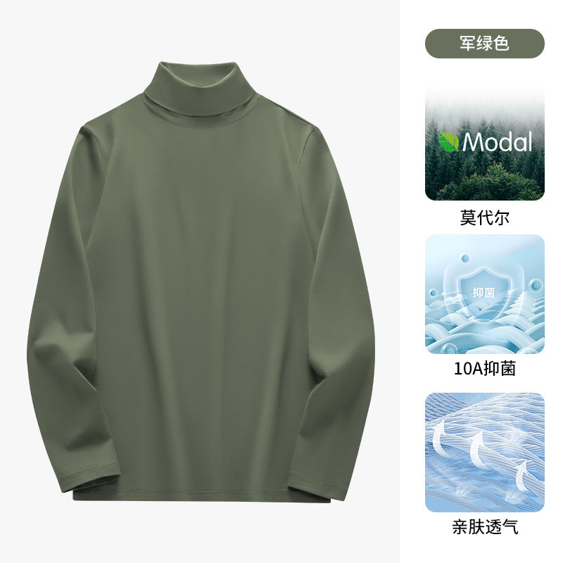 50Modal Long Sleeve t Men's High Neck Thermal Base Layer Shirt2025Fall and winter Inner Layer Fleece-Lined Warm Top