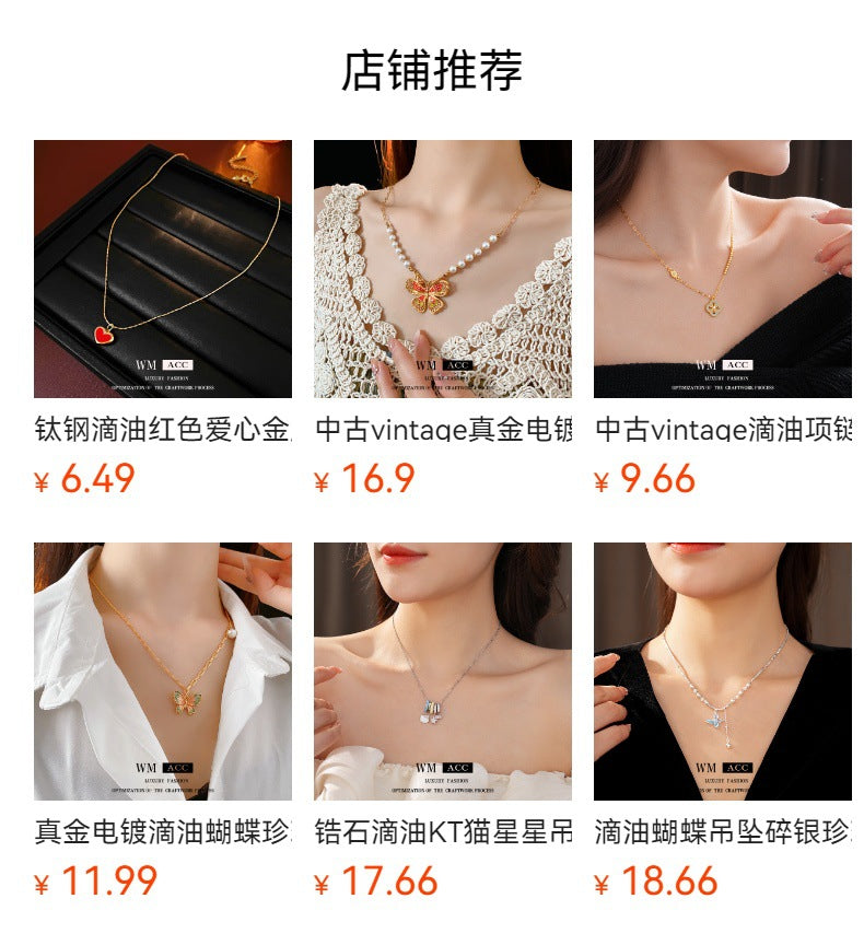 Medieval vintage Oil Drip Ox Horn Pendant Necklace Fashion Versatile Collarbone Chain Unique Design Sense Accessory
