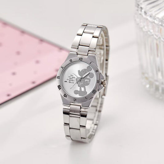 Cross-border Steel Band Mickey Mouse Waterproof Quartz Watch for Primary and Secondary School Students