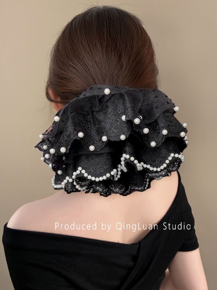 Chloris, the Goddess of Flowers~Super Fairy Pearl Lace Hair Tie New Extra Large French Gentle Atmosphere Travel Hair Rope