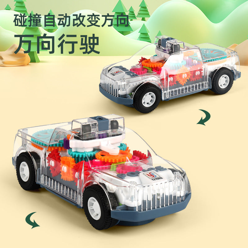Mid-Autumn Festival Gift for Babies: Handheld Music Toy Car Lantern, Children's Electric Transparent Gear Flashing Police Car Lantern