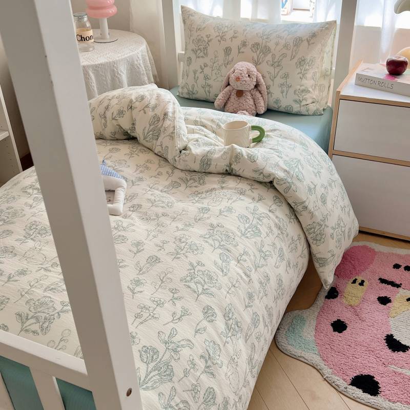 2025Hot-Selling Double-Layer Gauze Student Season Bed Single Quilt Cover Dormitory Dormitory Bunk Bed Three-Piece Set