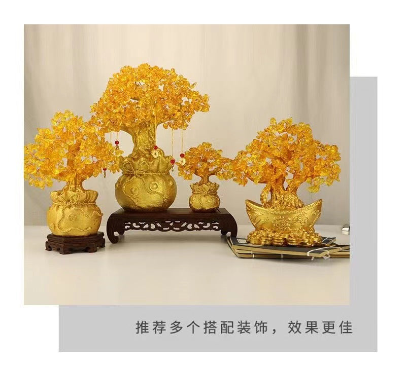 Yellow Crystal Money Tree Fortune Tree Ornament Crystal Ornament Wealth Tree Crystal Tree Home Living Room Opening Gift