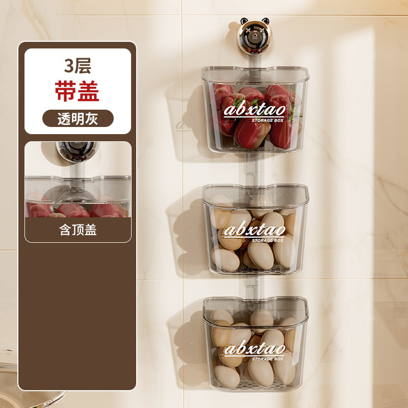 Kitchen Onion Ginger Garlic Storage Box Wall-Mounted Suction Cup Draining Rack Ginger Garlic Storage Artifact No-Drill Hanging Basket