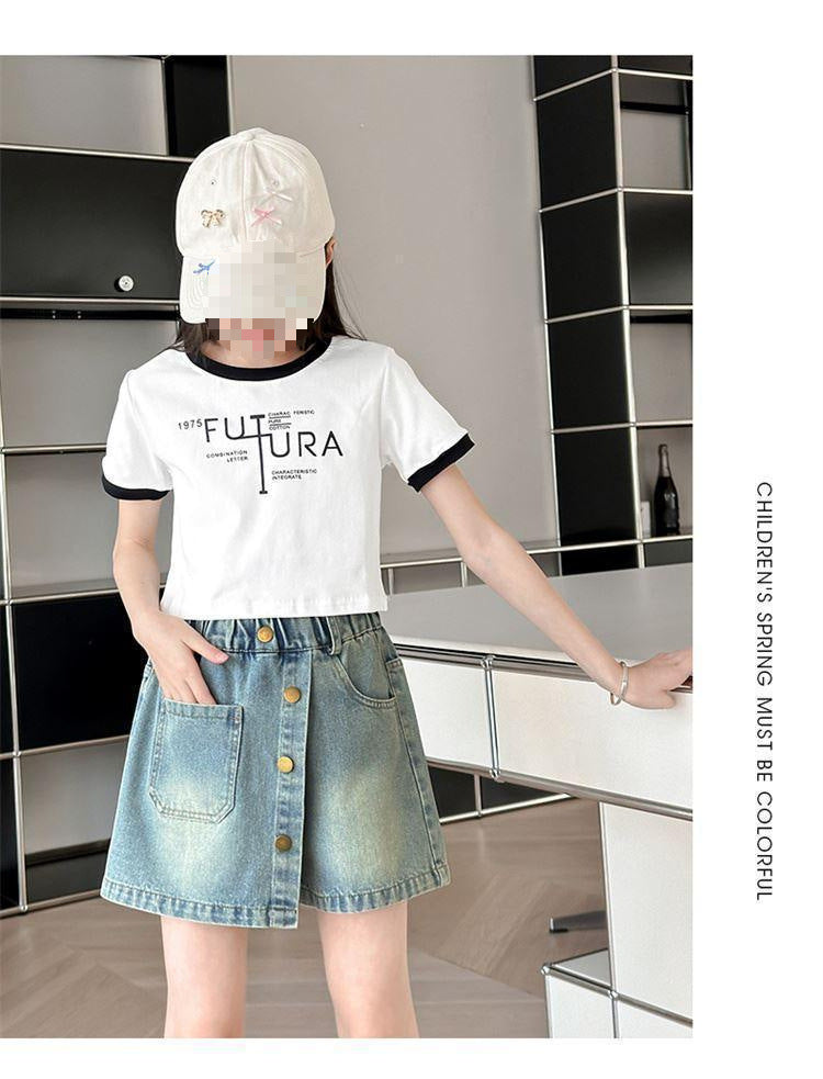 Children's Denim Skirt Short Thin Style2025 for Older Children Student Version Mid-Length Shorts