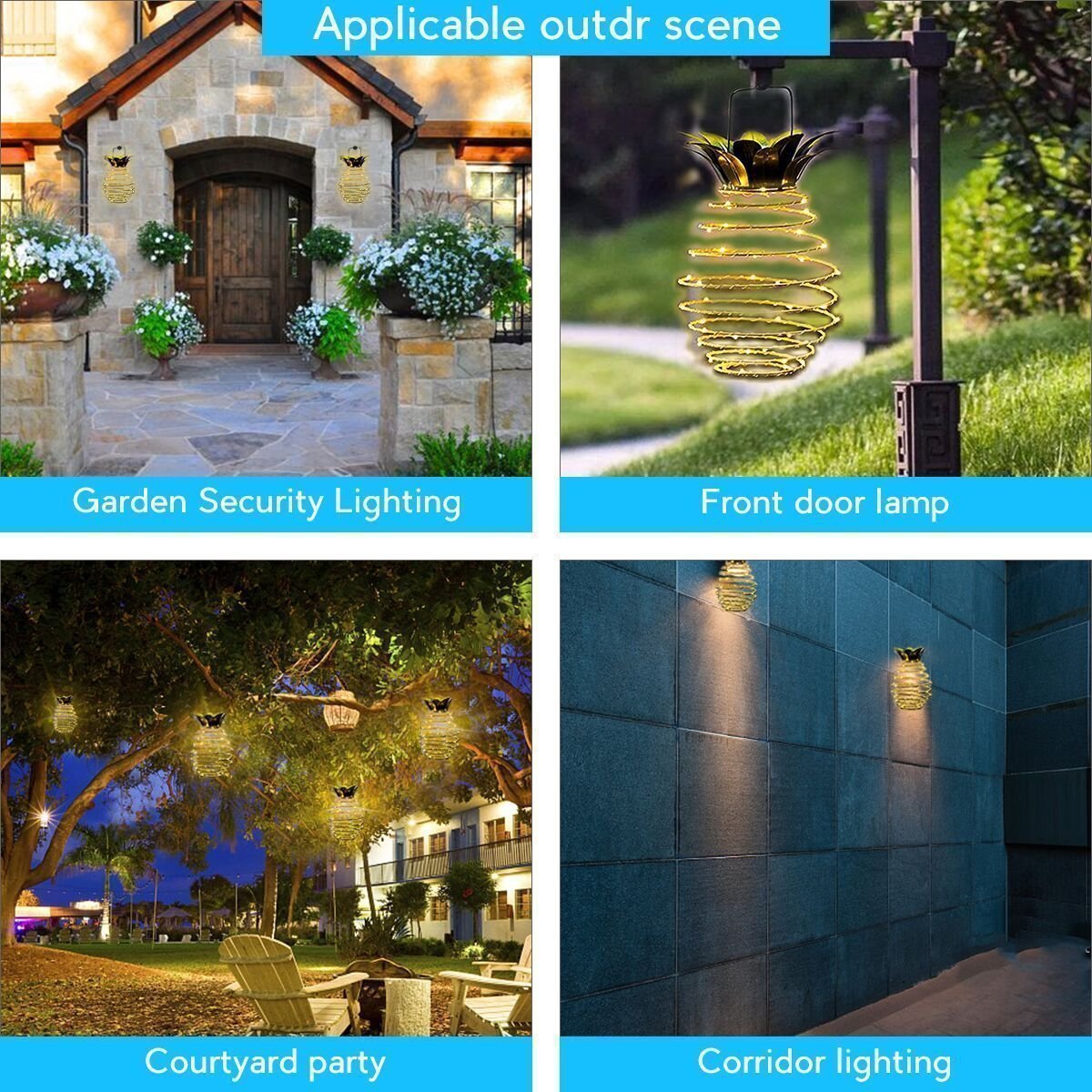Cross-border hot Solar Light Pineapple Iron Lantern led Copper Wire Light String Outdoor Waterproof Garden Decoration Hanging Lamp