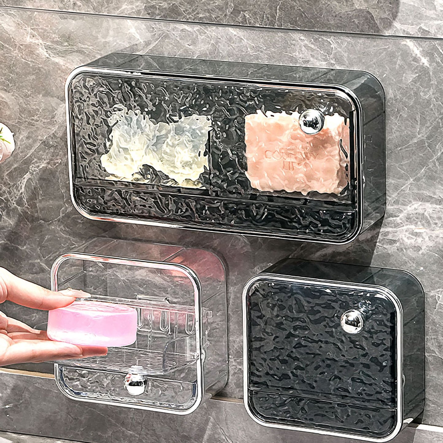 Soap Box No-Drill Wall-Mounted Bathroom Storage Box with Flip Cover Soap Holder Draining Soap Rack Double-Layer Soap Box
