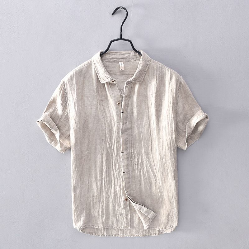 Japanese Retro Linen Short Sleeve Shirt Men's Summer Casual Thin Breathable Loose Half Sleeve Cotton Linen Shirt