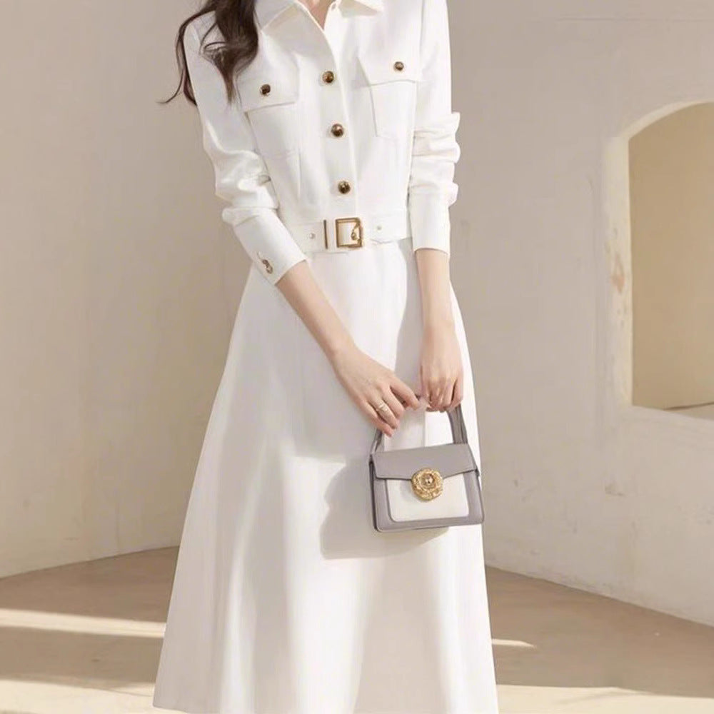 Elegant Socialite Goddess Style High-End White Shirt Dress for Important Occasions Spring and Autumn