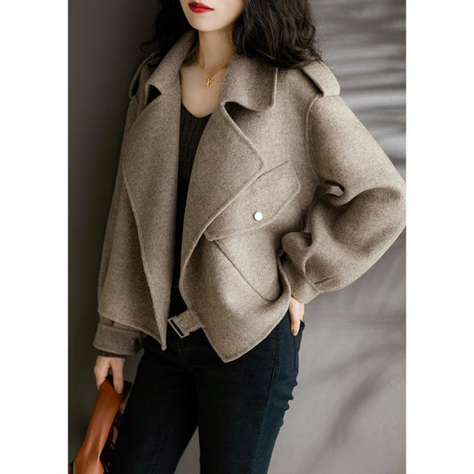 Hepburn Style New Woolen Suit for Women British Style Autumn Winter Petite Chic Versatile Loose French Short Coat