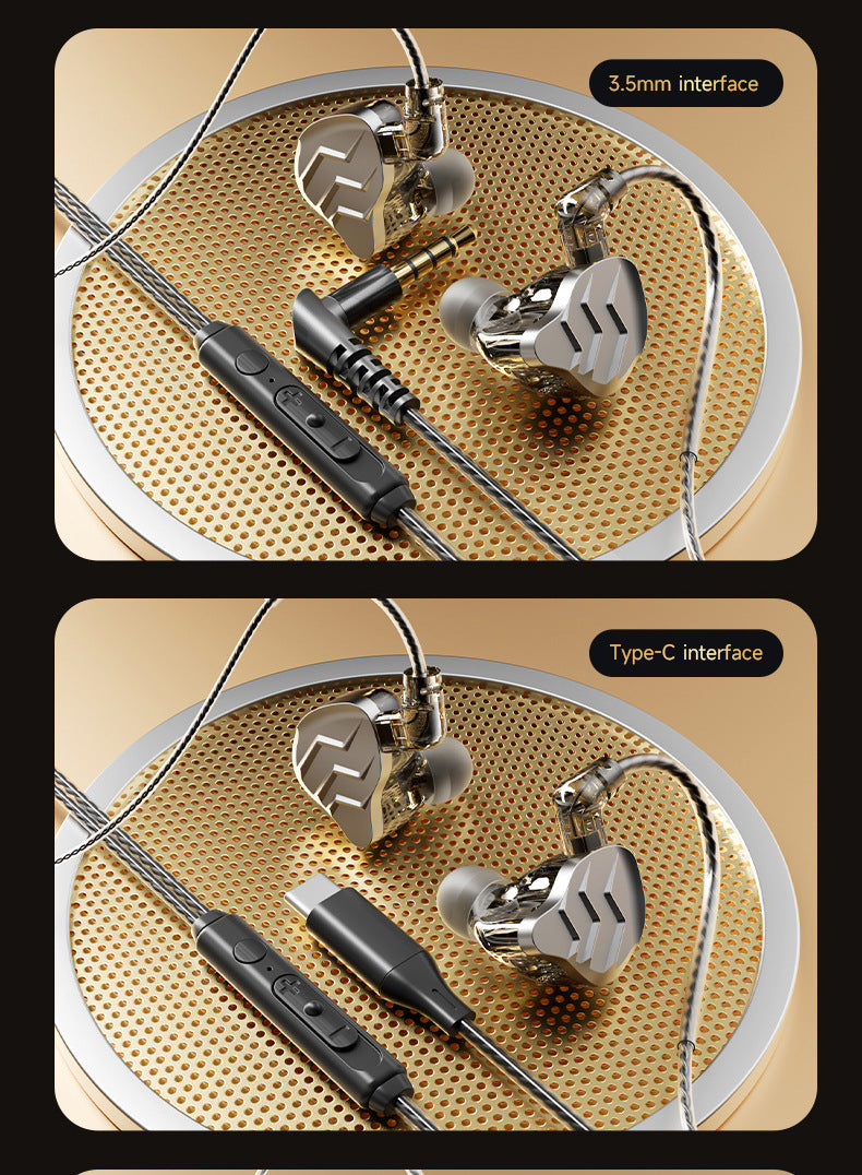 Cross-border new in-ear sports headphones with interchangeable cables, plug-in gaming style HIFI Dynamic Wired Earphones for Mobile Phones