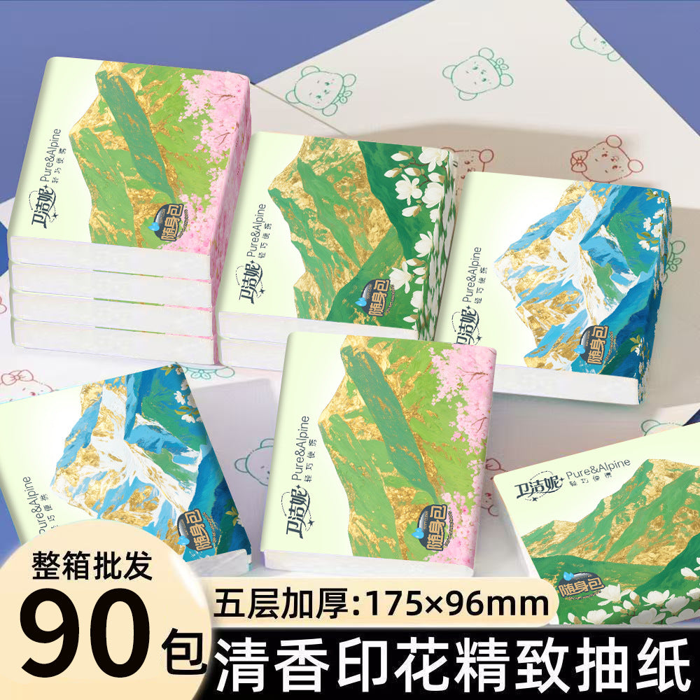 【School Opening Season】Flower Language Series Printed Tissue Paper Five-Layer Thickened Dry and Wet Dual-Use Portable Household Tissue Paper http://detail.1688.com/offer/970464521523.html
