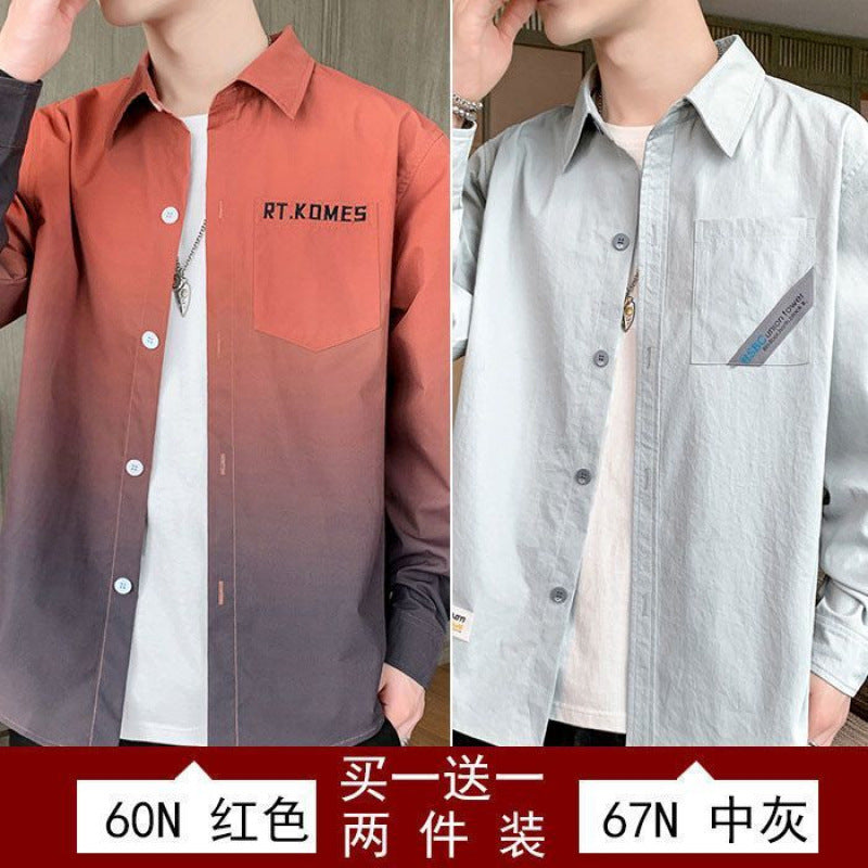 Gradient Long Sleeve Shirt for Men, Spring and Summer Loose Thin Jacket, Korean Style Trendy Casual ins Fashion Brand Sunscreen Shirt