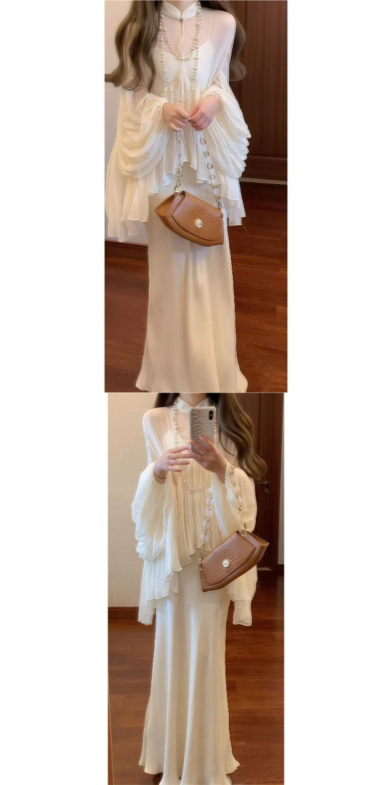 New Chinese Style National Style Set Cool and Relaxed Feel Strap Dress Stand Collar Top Elegant and Decent Two-Piece Dress Set
