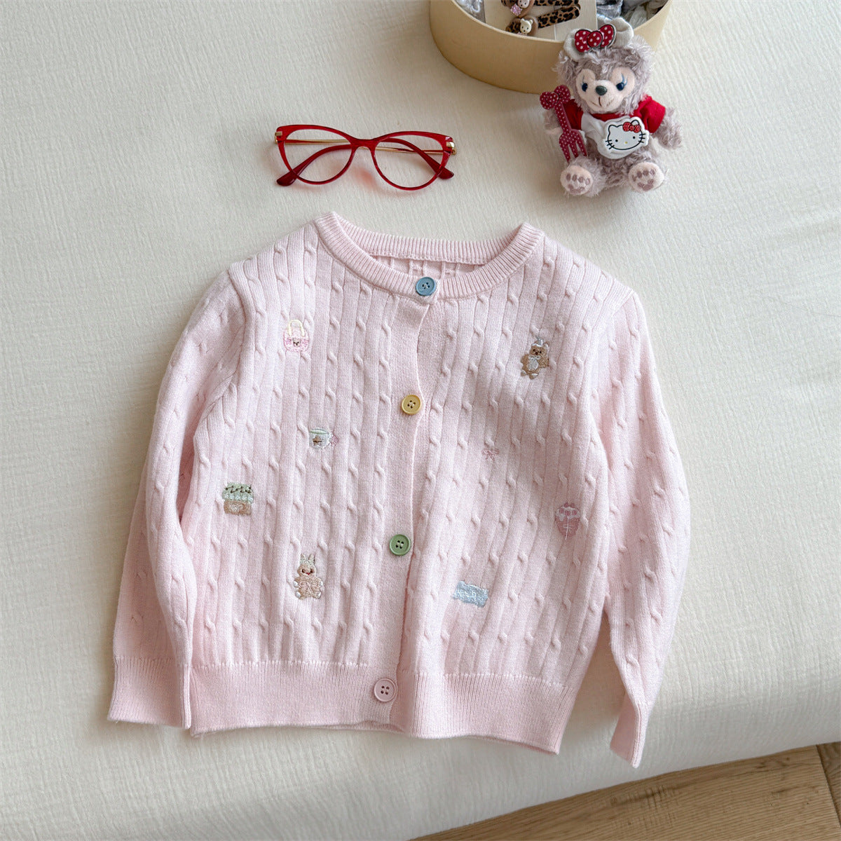 Sweet Little Girl Cute Embroidered Sweater Outerwear Baby Girl Children's Spring and Autumn New Style Girls' Knitted Cardigan Jacket