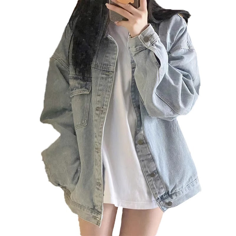 American retro blue denim jacket for women, spring and autumn2025New Year's New Loose Casual Versatile Jacket Shirt Coat