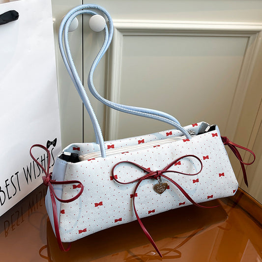 Korean Style High-Value Bowknot Bag for Women2025Summer New Single Shoulder Underarm Bag Fashion Polka Dot Handheld Small Bag for Women