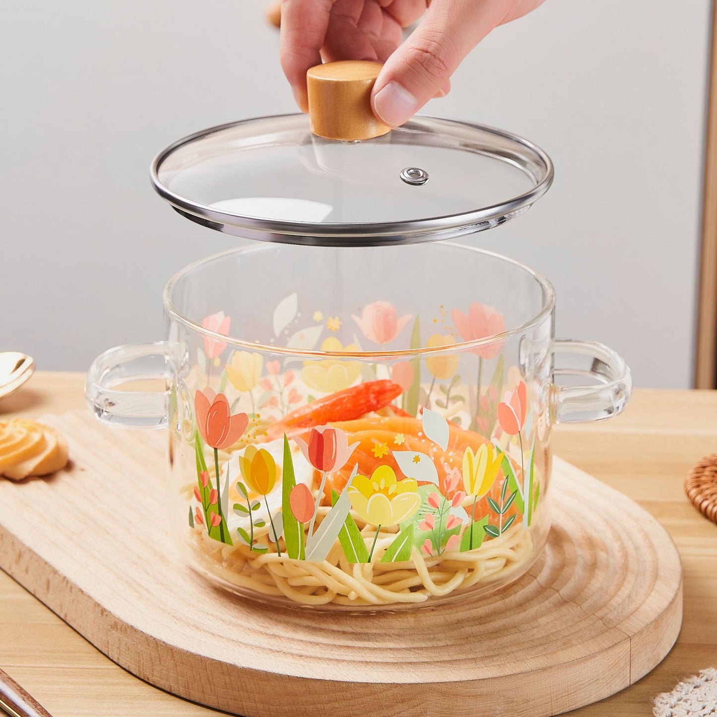Creative Bear Double Ear Soup Pot Striped Pot Glass Transparent Health Pot Electric Ceramic Stove Heatable Instant Noodle Bowl Milk Pot
