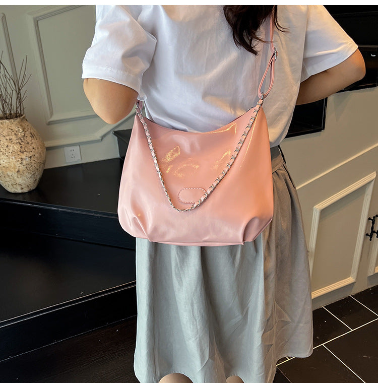 Summer Fashion Simple Casual Soft Surface Fresh Glossy Solid Color Large Capacity Commuter Shoulder Crossbody Bag2025New