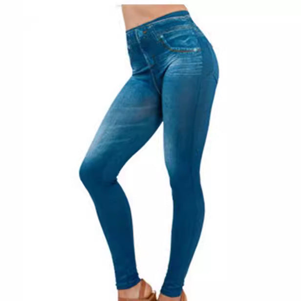 Yiwu Factory 3Color8Code tv Women's Imitation Denim Leggings Spring and Autumn High Waist Outer Wear One-piece Pants Cross-border Women's Pants