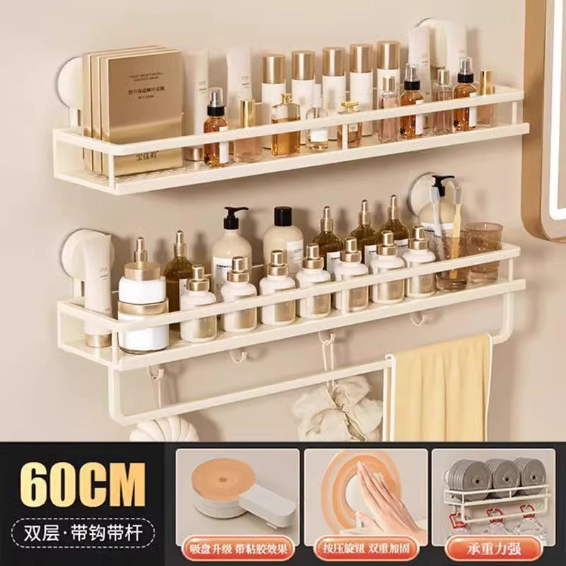Space Aluminum Bathroom Suction Cup Storage Rack Wall-Mounted No-Drill Towel Rack Washstand Multifunctional Organizer