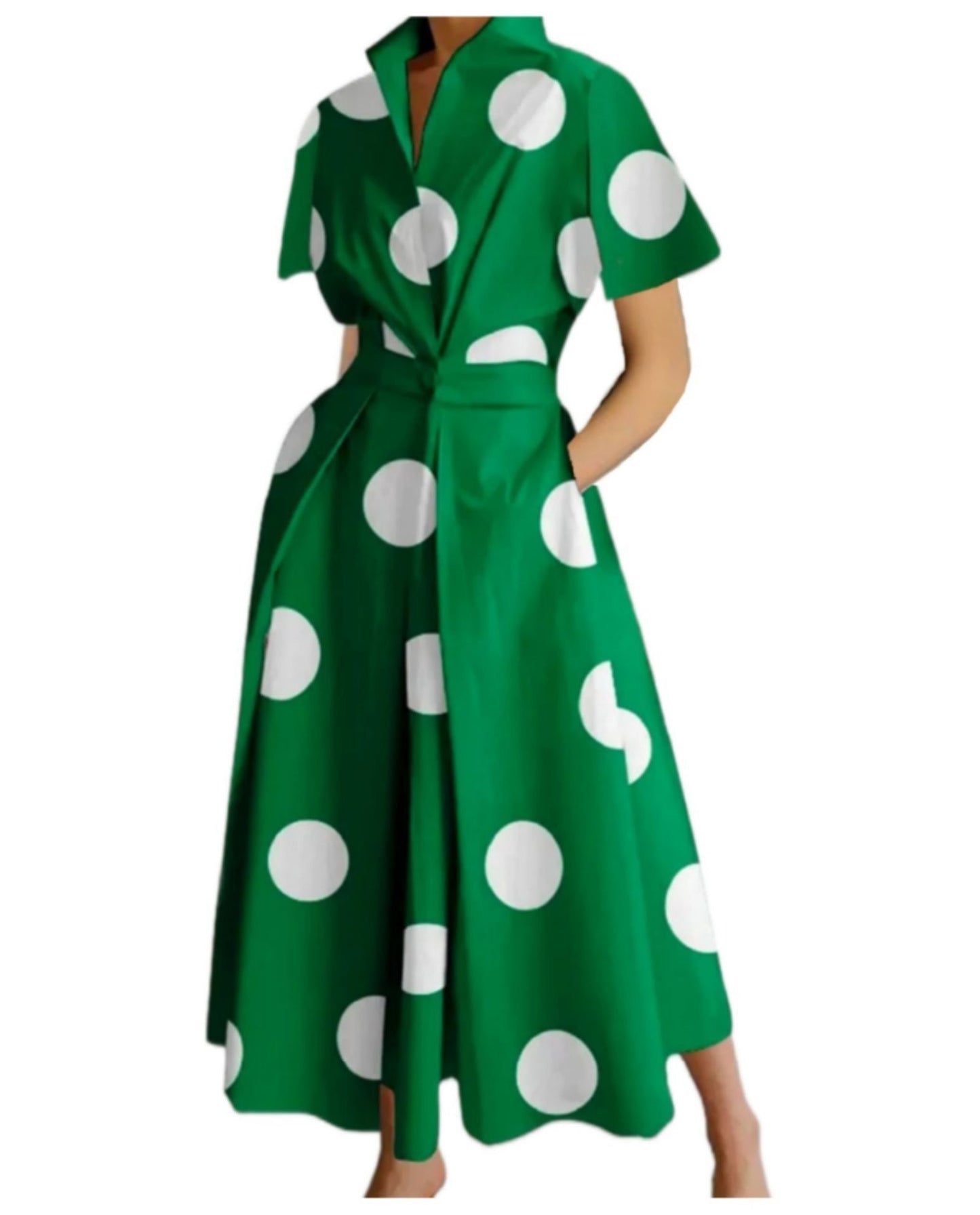 Cross-border New Style Foreign Trade Medieval Retro Plus Size Fashion POLO Loose Collar Wide Hem Women's Dress Wholesale