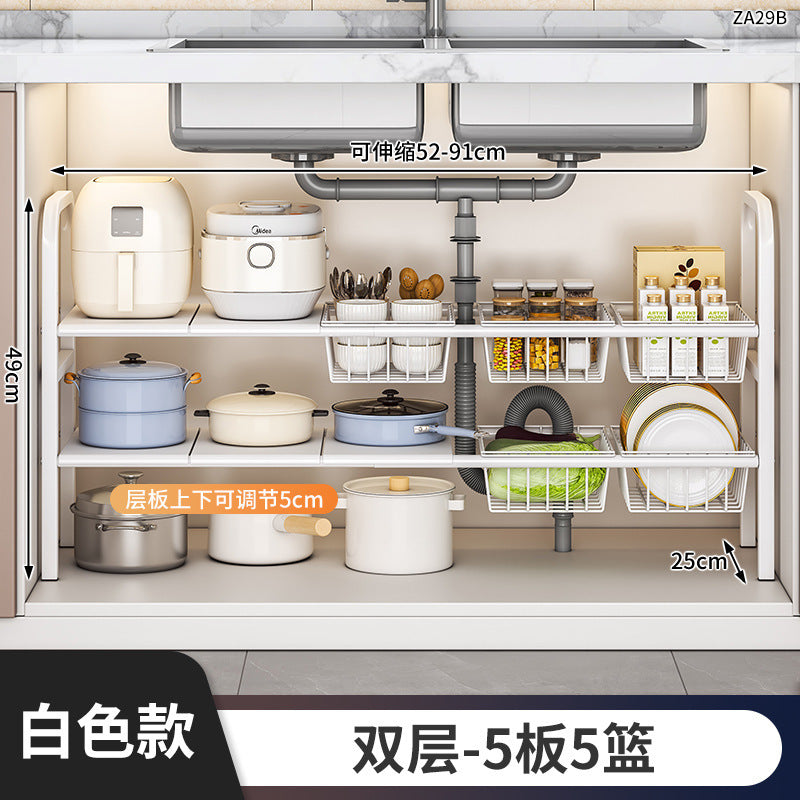 Under Sink Storage Rack Organizer Bathroom Cabinet Under Washbasin Kitchen Cabinet Inner Layered Bathroom Organizer Shelf
