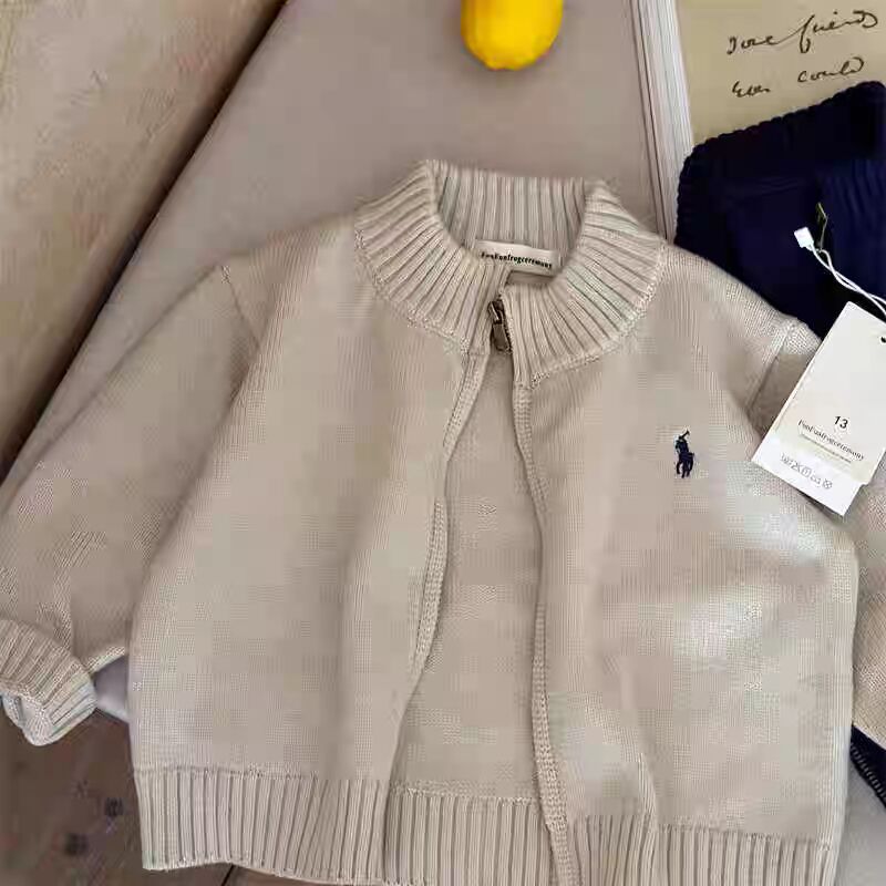 Children's Sweater2025Spring and Autumn Boys' Stand Collar Zipper Knitted Cardigan Baby Toddler Autumn Striped Jacket Children's Clothing