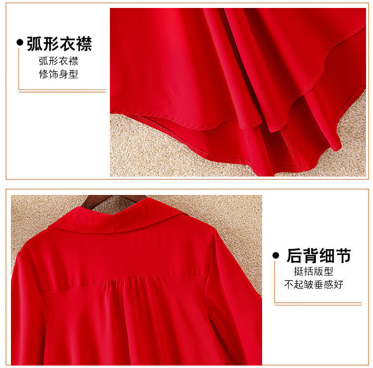 Women's Mid-Length Short Sleeve Chiffon Blouse2025Summer New Large Size Loose Waist Slimming Chiffon Blouse for Women Trendy