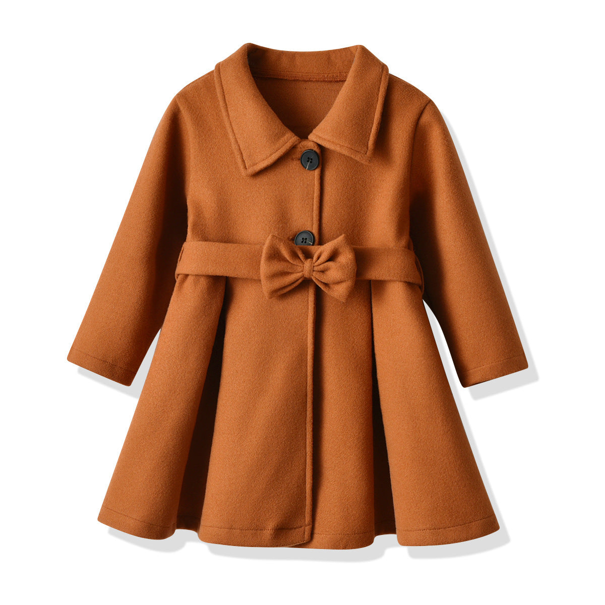 Cross-Border E-commerce Children's Coat Autumn Girls' Bow Thickened Korean Style Mid-Length Woolen Coat Manufacturer Wholesale