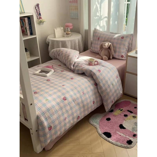 2025Hot-Selling Double-Layer Gauze Student Season Bed Single Quilt Cover Dormitory Dormitory Bunk Bed Three-Piece Set