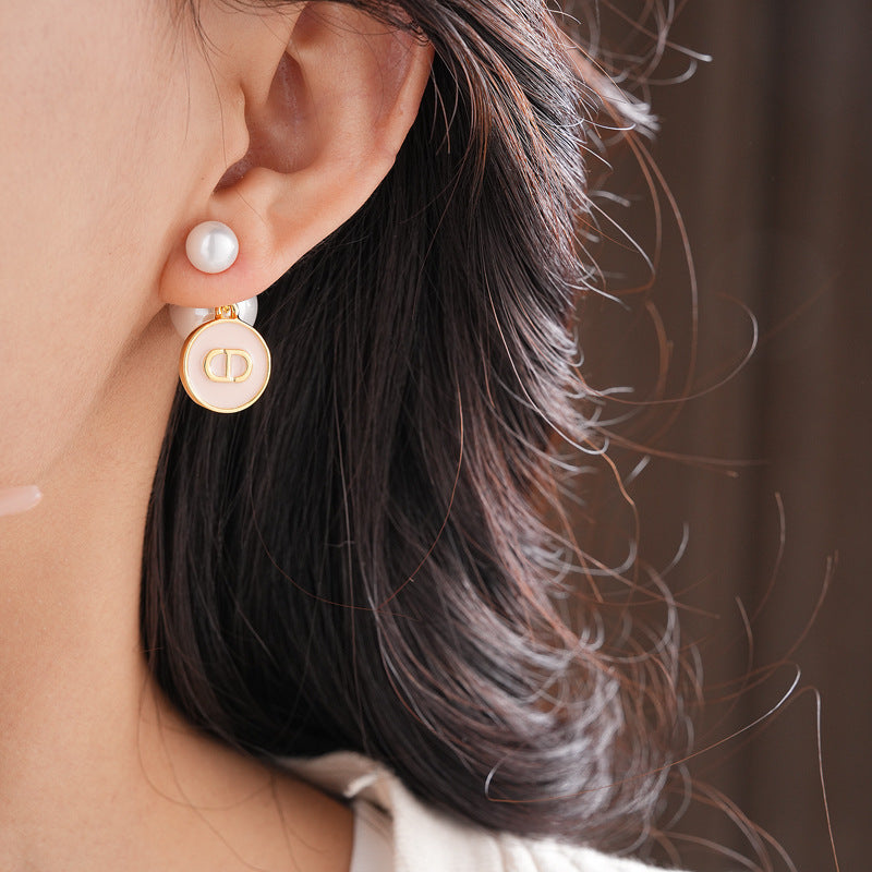 Real Gold Plated Silver Needle Oil Drop Pearl Earrings Versatile High-End Two-Way Wear Earrings French Retro Light Luxury Ear Jewelry