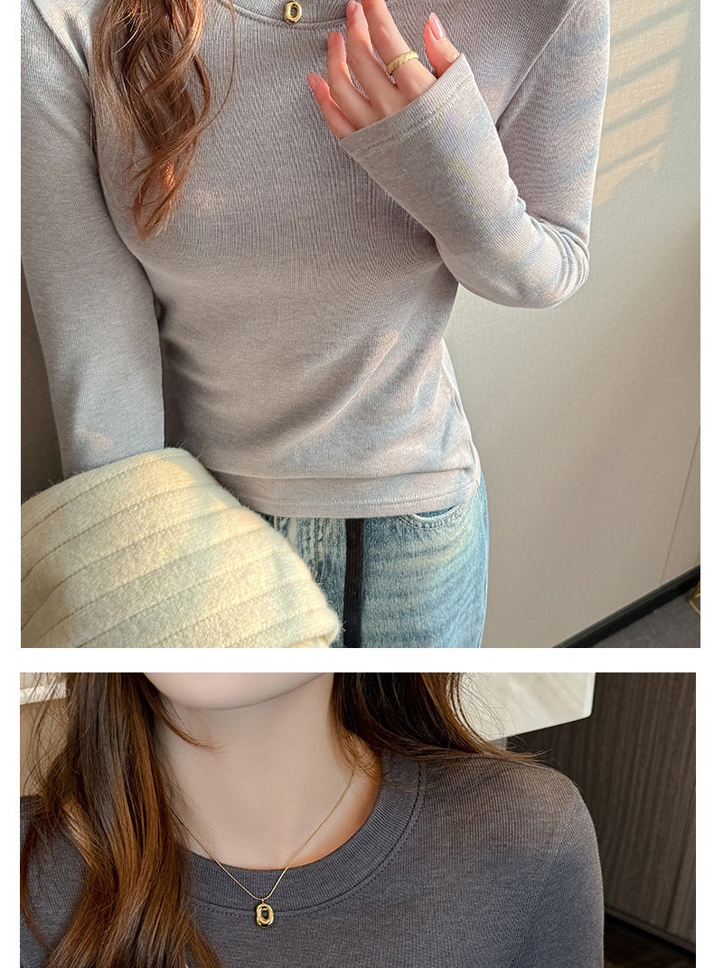 2025Early Autumn Top Outer Wear Round Neck Inner Wear Women's Fashionable White Long Sleeve t Women's Modal Base Shirt